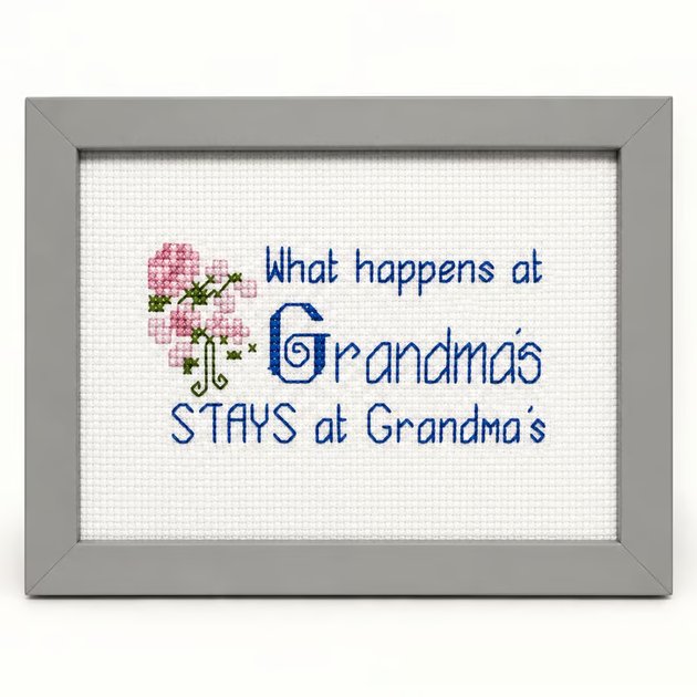 What Happens at Grandma's Stays at Grandma's – Funny Handmade Cross Stitch Gift