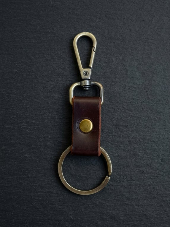 Dark Brown Full Grain Compact Leather Snap Hook Keychain Handmade UK