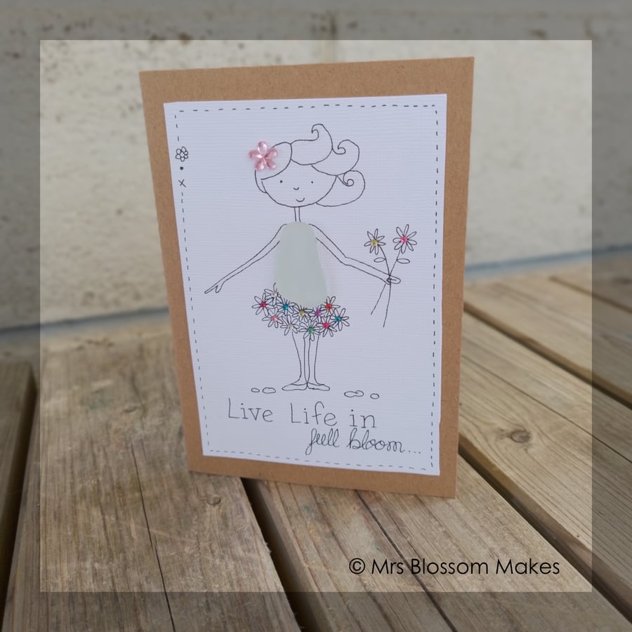 Sea Glass Greeting Card - Live Life in Full Bloom