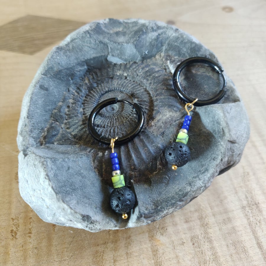 Funky bead earrings with stainless steel huggie hoops