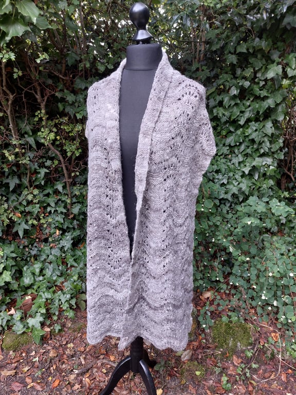 Handspun, Hand-knitted Luxury Stole in Pure Jacobs Wool