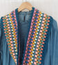  Crochet Infinity Scarf Deep Teal Trim 'Happy Scrappy' - Image 3