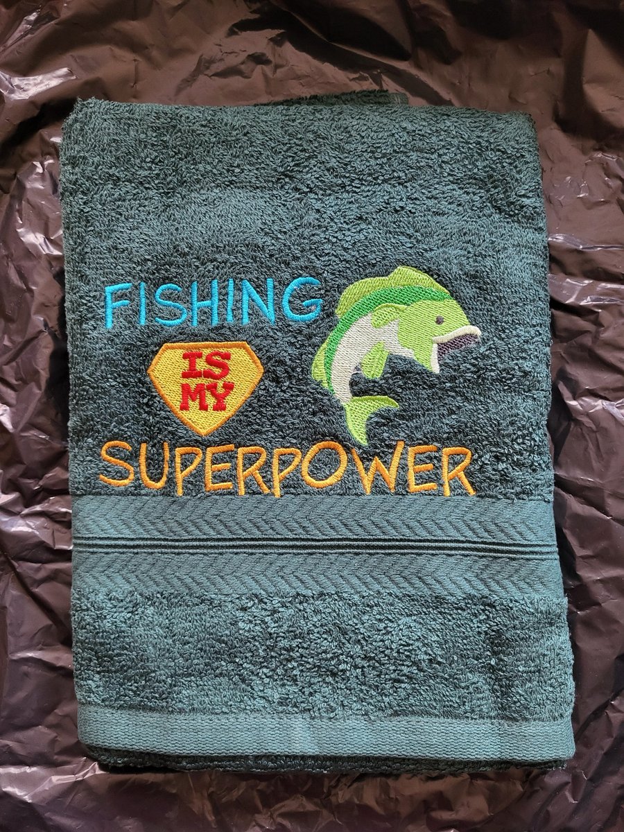 Embroidered Fishing Hand Towel