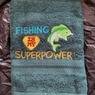 Embroidered Fishing Hand Towel