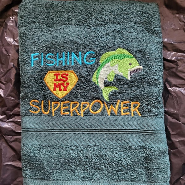 Embroidered Fishing Hand Towel