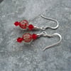 Red Murano Glass Earrings Sterling Silver With Swarovski Crystals