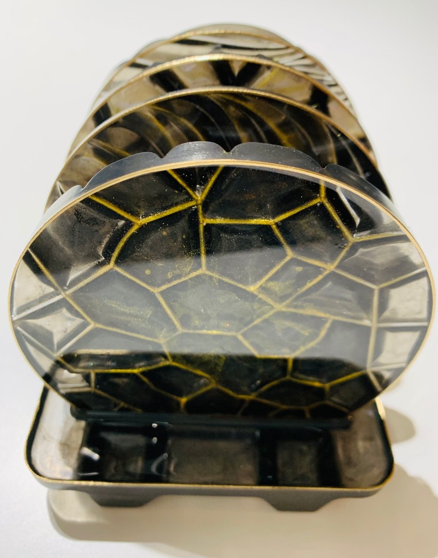 Unusual Texture Style Four Coasters With Holder