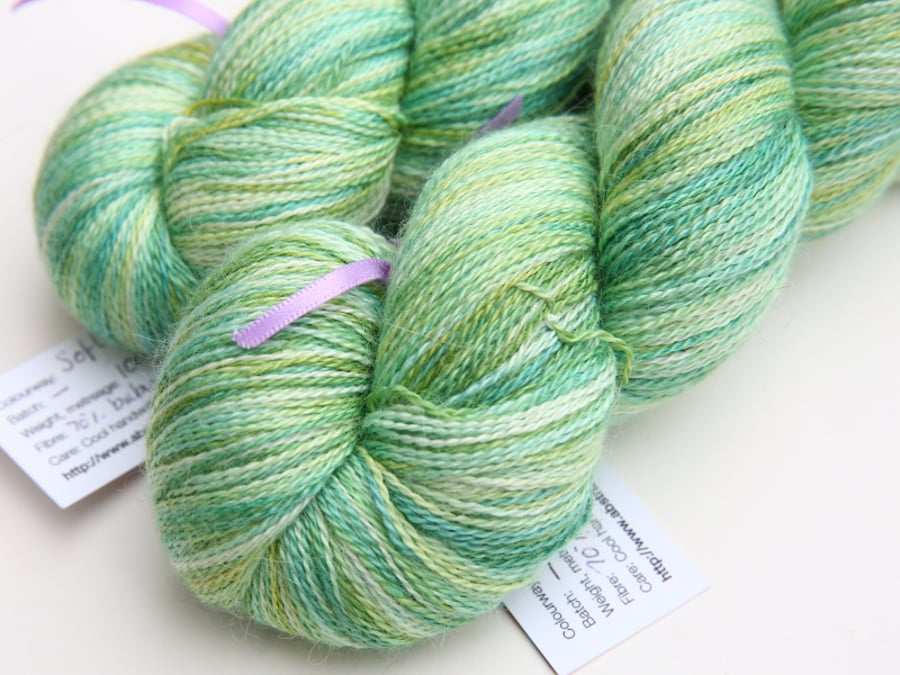 SALE: Soft Mint - Silky baby alpaca laceweight yarn