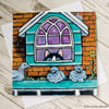 Sneaky Cat and Pigeons Greeting Card - Blank Inside
