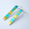 Rectangle earrings in turquoise and yellow stripes