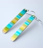 SALE Rectangle earrings in turquoise and yellow stripes SALE - Image 1