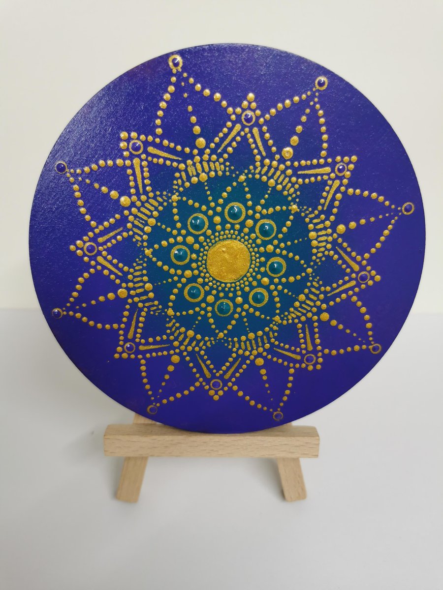 Hand painted purple and gold mandala coaster