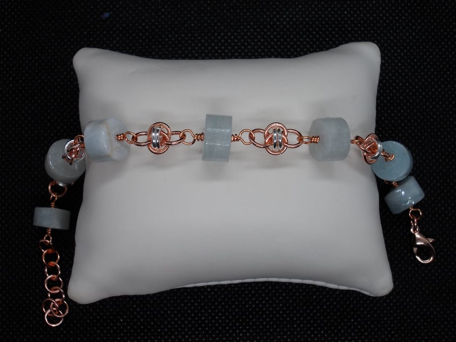 SALE - Aquamarine wheels and barrel weave bracelet