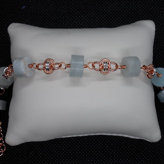 SALE - Aquamarine wheels and barrel weave bracelet