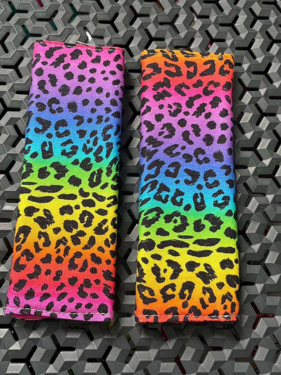 Handmade rainbow leopard print harness buggy strap covers 