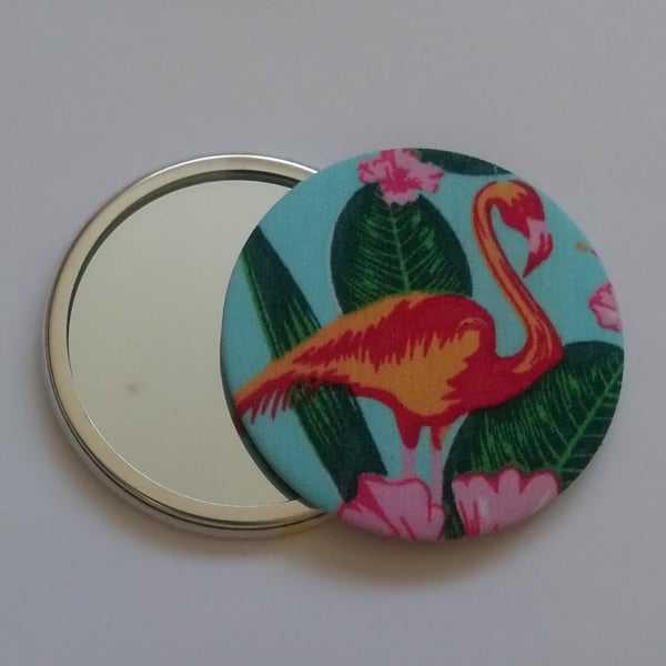 Flamingo Design Fabric Backed Pocket Mirror