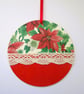 Christmas poinsettia and lace wood decoupage hanging decoration - Image 1