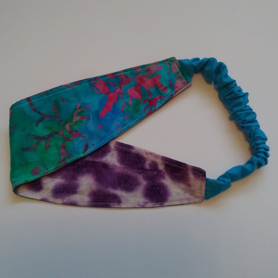 Blue and Purple Batik Reversible Headband