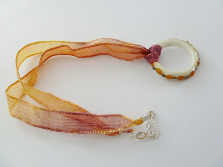 SALE lampwork ring sunset necklace