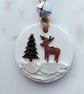 Ceramic Christmas tree decoration with Cornwall sea glass 