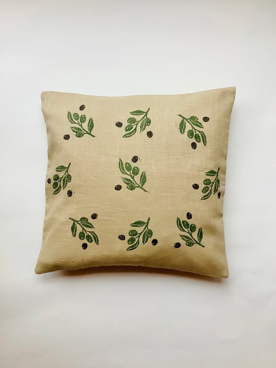 Sand Mediterranean Olives linen cushion cover