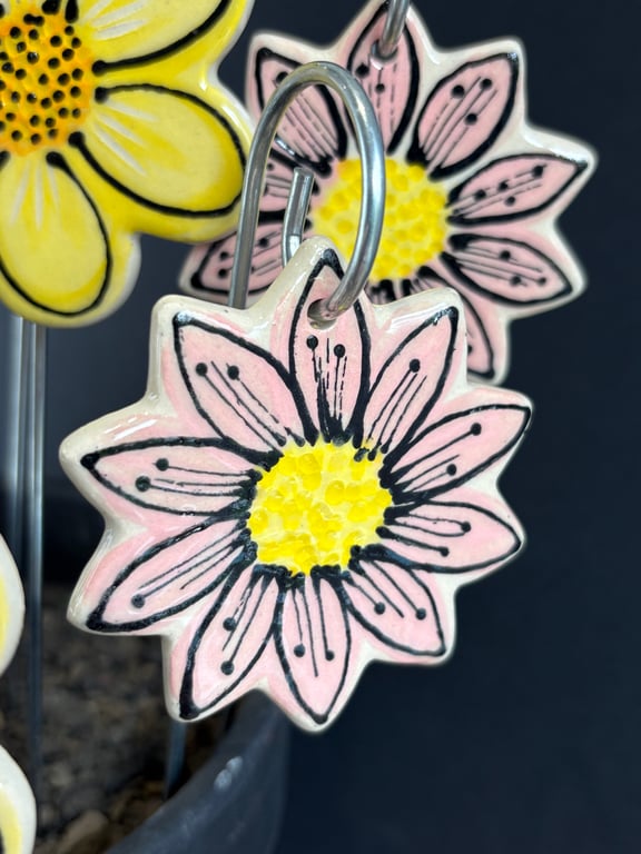 Handmade Stoneware Ceramic Flower Stake - Pink