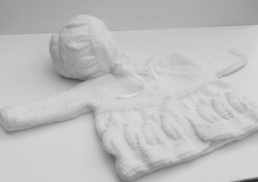 Hand knitted matinee coat and bonnet