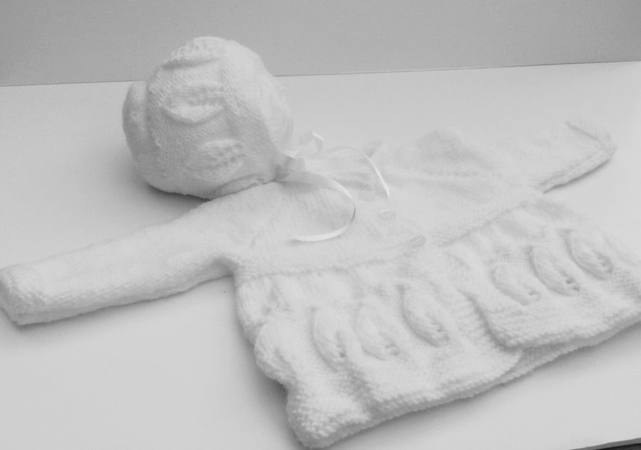 Hand knitted matinee coat and bonnet