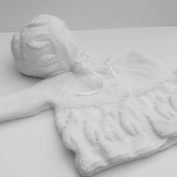 Hand knitted matinee coat and bonnet