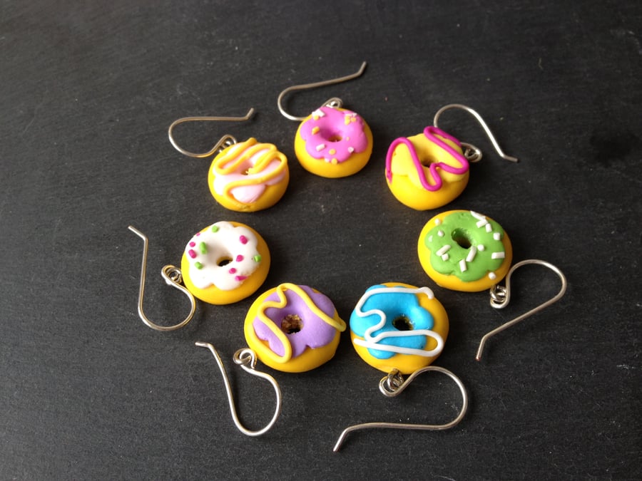 Seven Pairs of Yummy Donut Polymer Clay Earrings