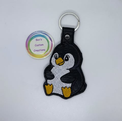 Embroidered Penguin Keyring design 