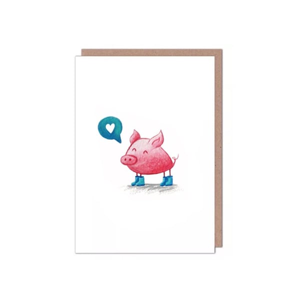 Cute Pig in Wellingtons Valentines Anniversary Birthday Card