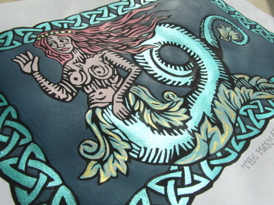 The Mermaid - Full Colour - Handpainted - Lino Print - Limited Edition
