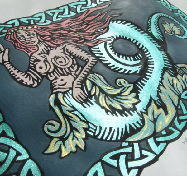 The Mermaid - Full Colour - Handpainted - Lino Print - Limited Edition