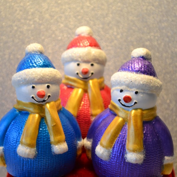 Hand-Painted Snowman Figurines. Christmas Holiday Decorations, Winter Home Décor