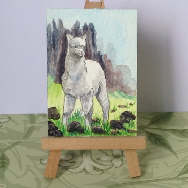  Aceo Alpaca watercolour painting