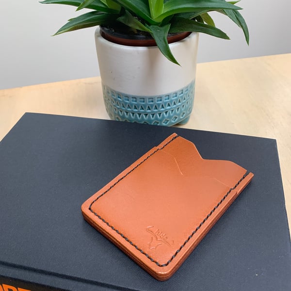 Leather card wallet in tan compact and lightweight - Father’s Day