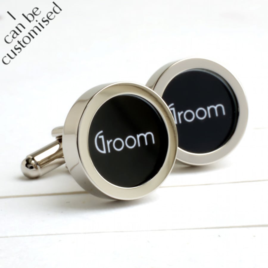 Groom Cufflinks in Elegant 1920s Art Deco Style Black and White