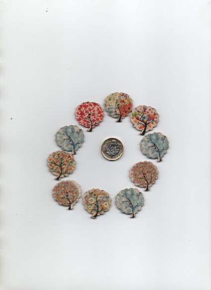 Pack of 10 assorted spray painted wooden FLOWERING TREE buttons CLEARANCE