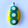 Yellow and Teal Dot Oval Pendant Necklace 