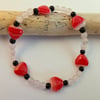 Red And White Glass Heart, Rose Quartz and Onyx Bracelet - Seconds Sunday.