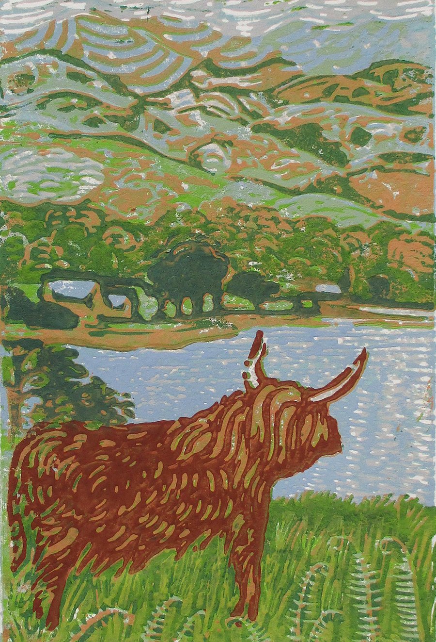 Highland Bull - Original Linocut Print Hand Pre... - Folksy