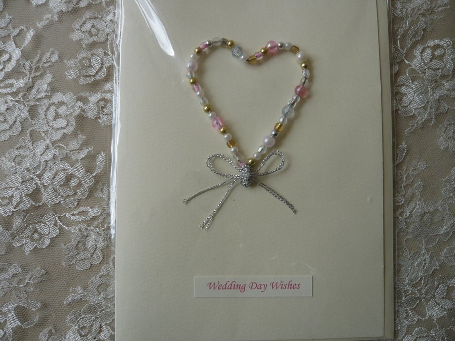 Beaded Heart Wedding Card