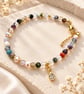 Handmade Natural Gemstone & Pearl Bracelet – 14K Gold Plated Steel