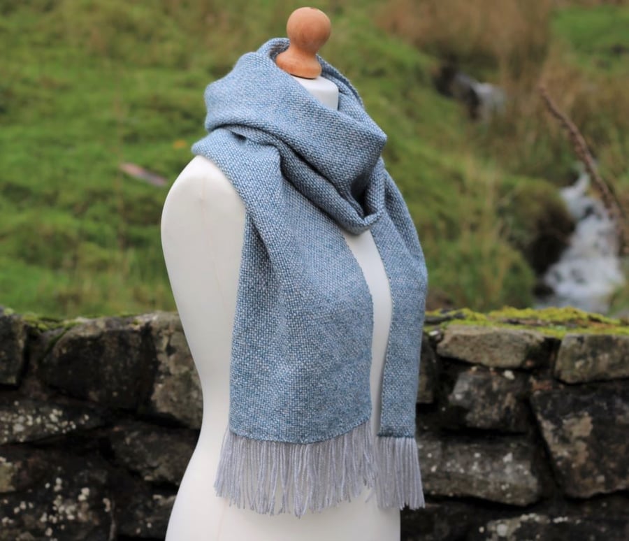 Denim blue & light grey handwoven scarf