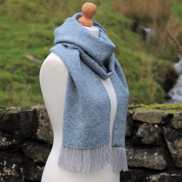 Denim blue & light grey handwoven scarf