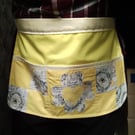 Bees Cotton Utility Apron, Yellow Tie Waist Three Pocket Patchwork, Handmade