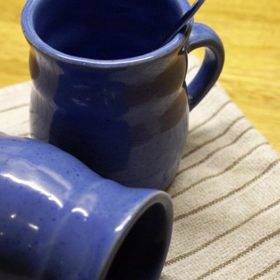 Oops - Handmade pottery mugs - two stoneware tableware cups in blue