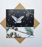 Barn owl in Snowy Scene, Christmas card, Winter birthday, holly, fir cones pine  - Image 1