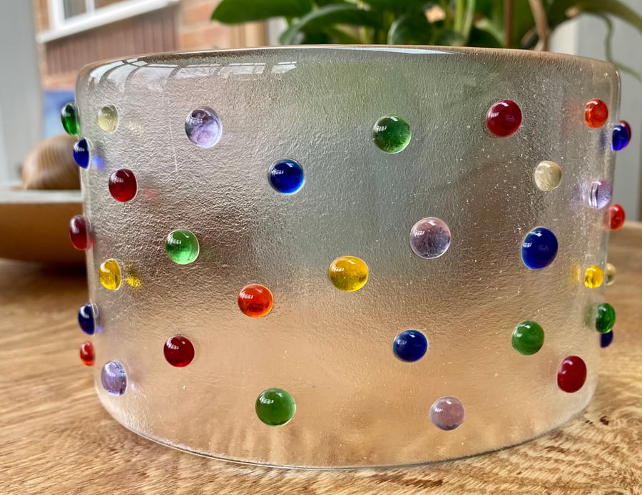 SALE - fused glass rainbow dot curved panel